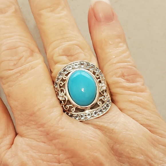 Sterling Turquoise Blue Topaz Ring 7.25 - Picture 13 of 15